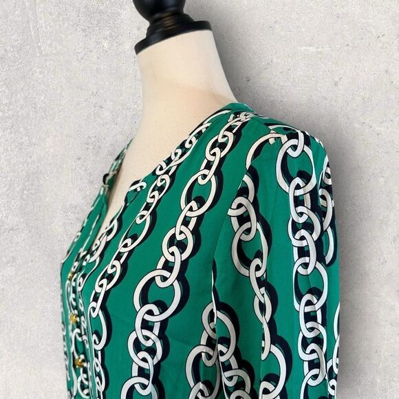 Iman Green Tunic Top Asymmetrical Hem Chainlink Print Size M NWT - Picture 4 of 11